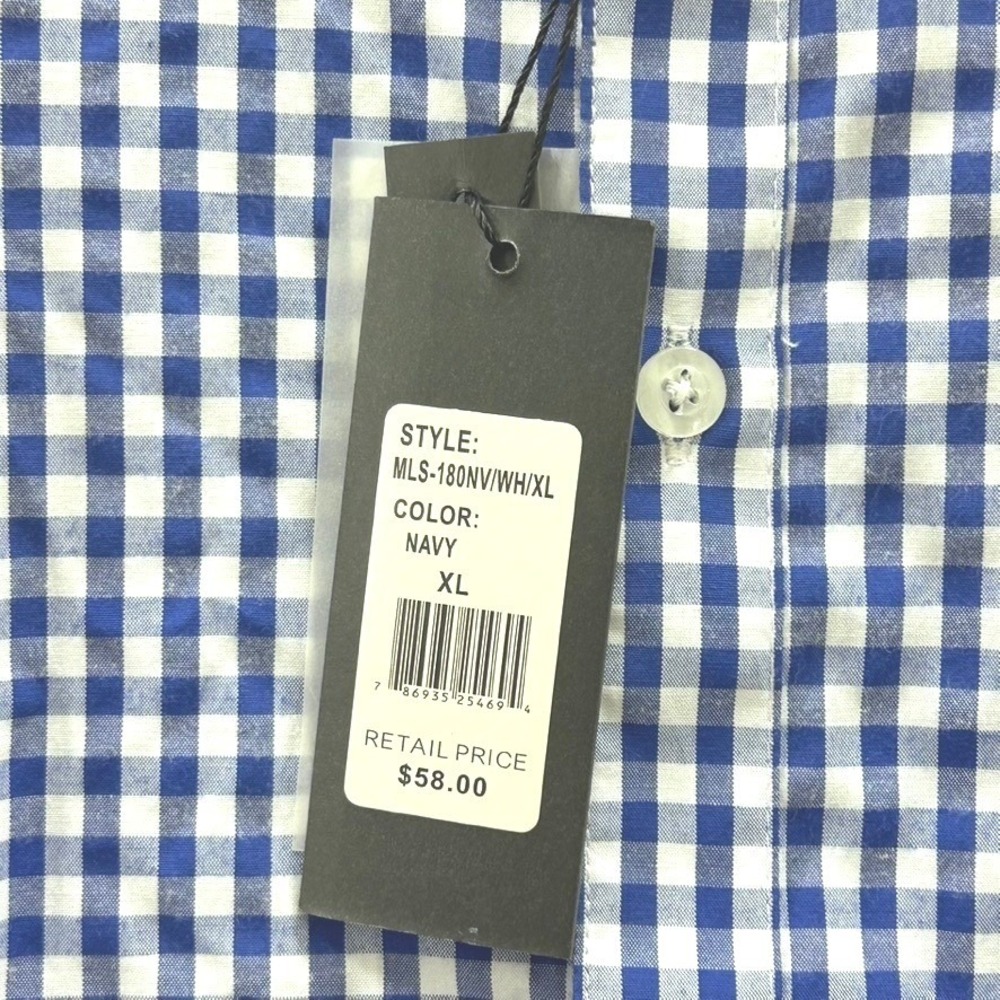 Galaxy by Harvic Mens XL Slim Fit Gingham Button Down Shirt Navy White NWT - Picture 2 of 8